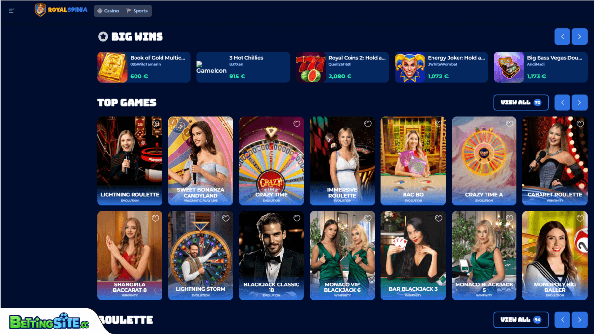 Royalspinia live casino