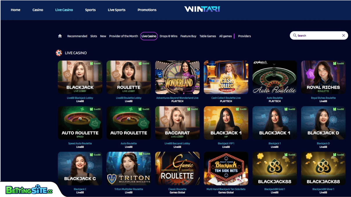Wintari live casino