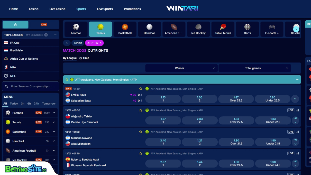 Wintari tennis betting