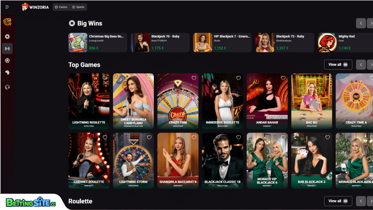 Winzoria live casino