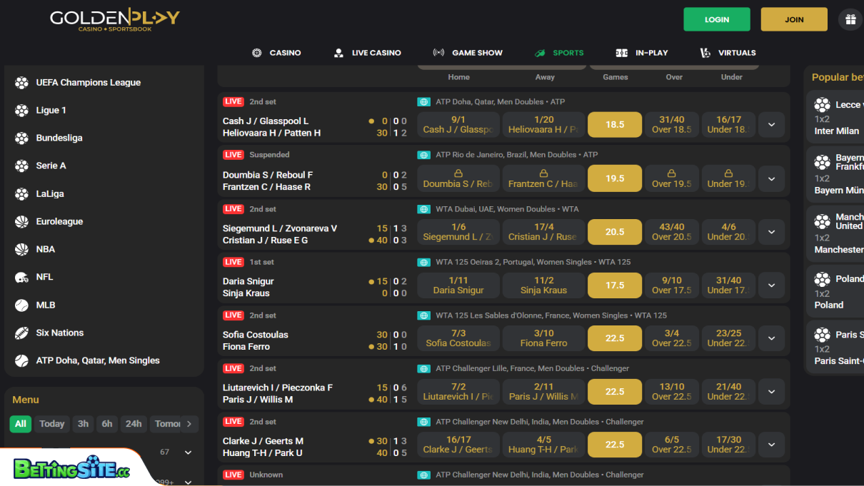 GoldenPlay tennis betting