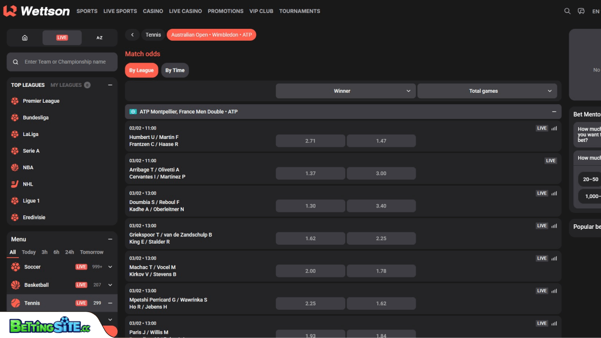 Wettson Tennis betting