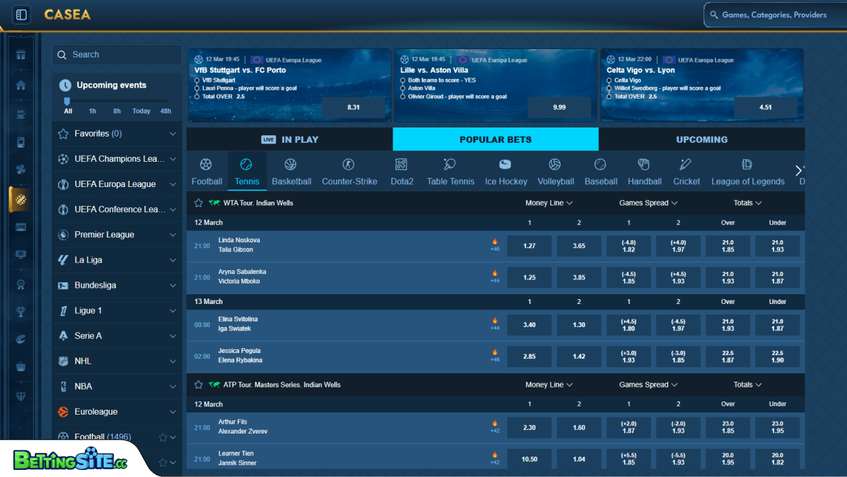 Casea Tennis betting