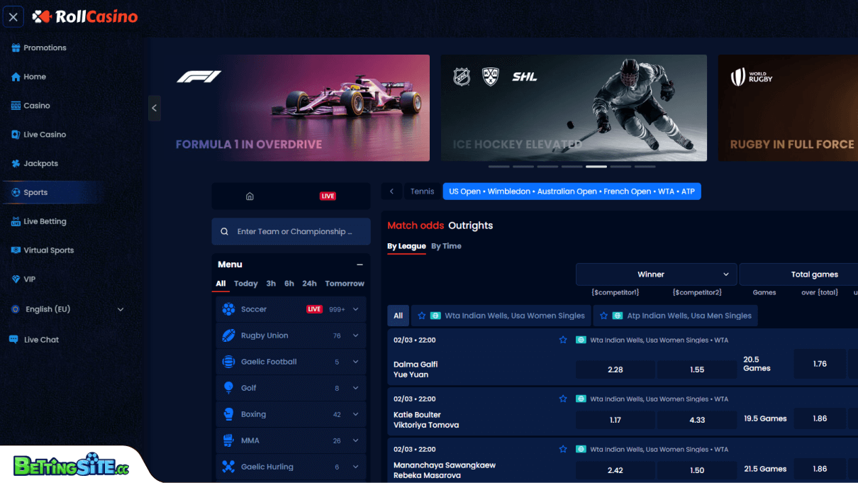 RollCasino Tennis betting