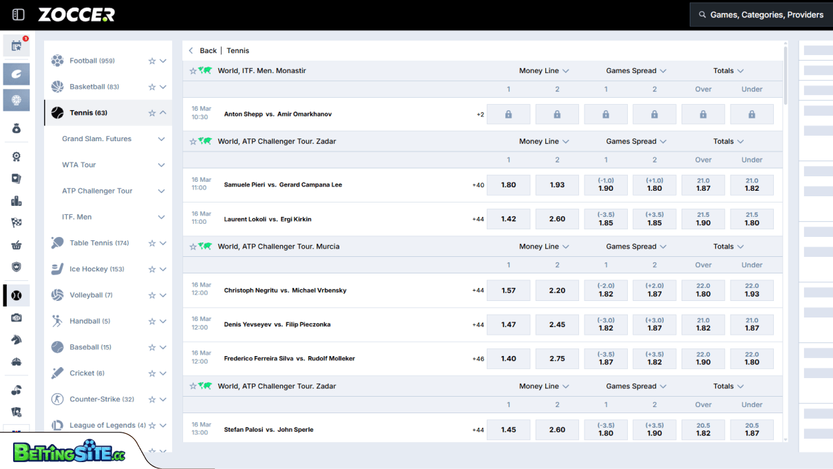 Zoccer Tennis betting