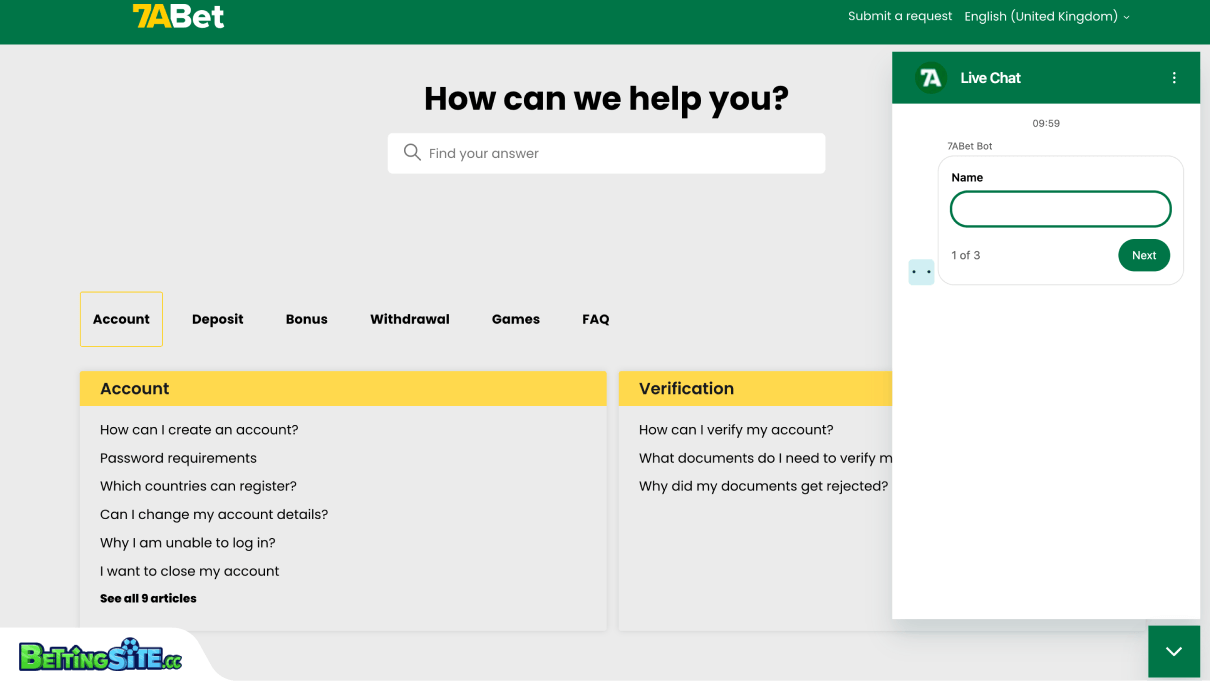 7ABet customer support