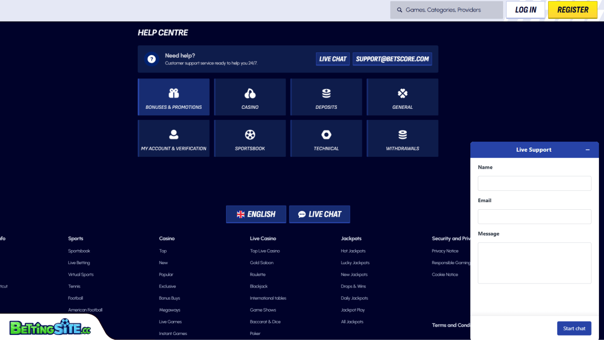 BetScore customer support