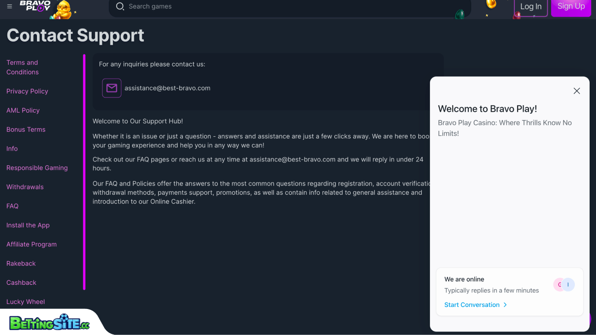Bravoplay customer support