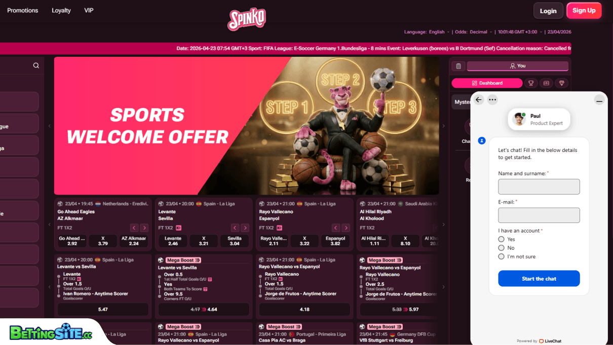 Spinko customer support