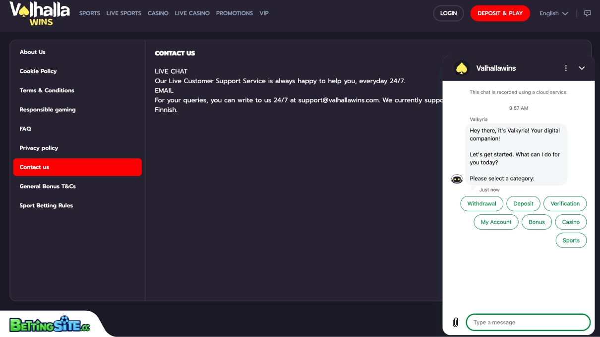 Valhallawins customer support
