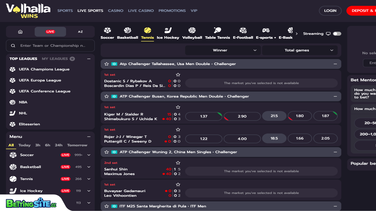Valhallawins tennis betting