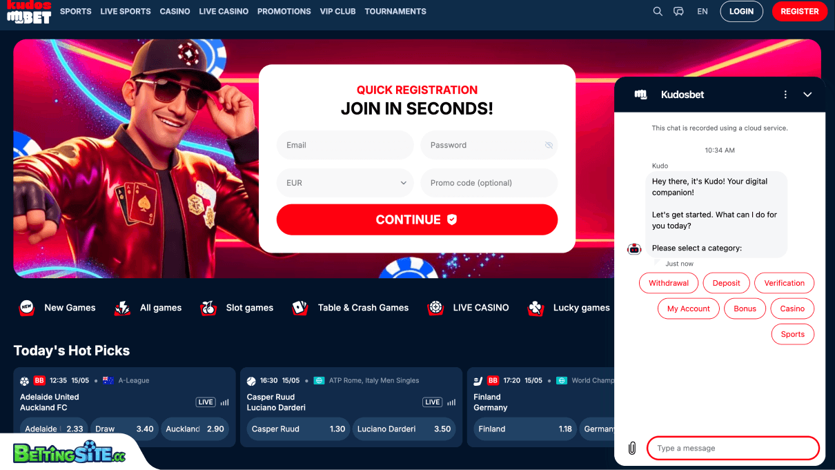 KudosBet customer support