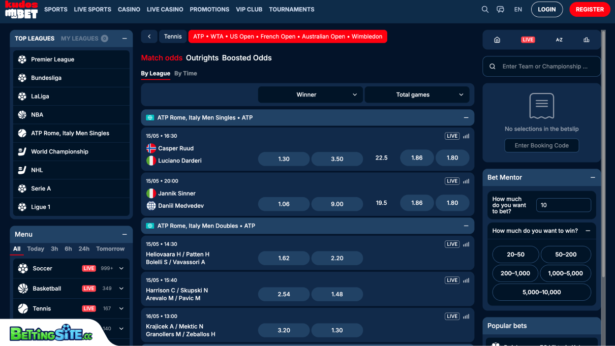 KudosBet tennis betting