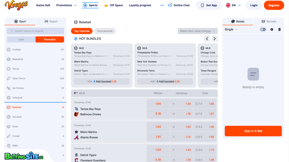 V.Vegas baseball betting