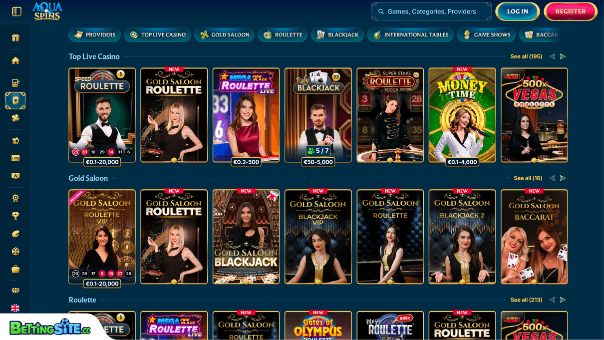 Aqua Spins live casino