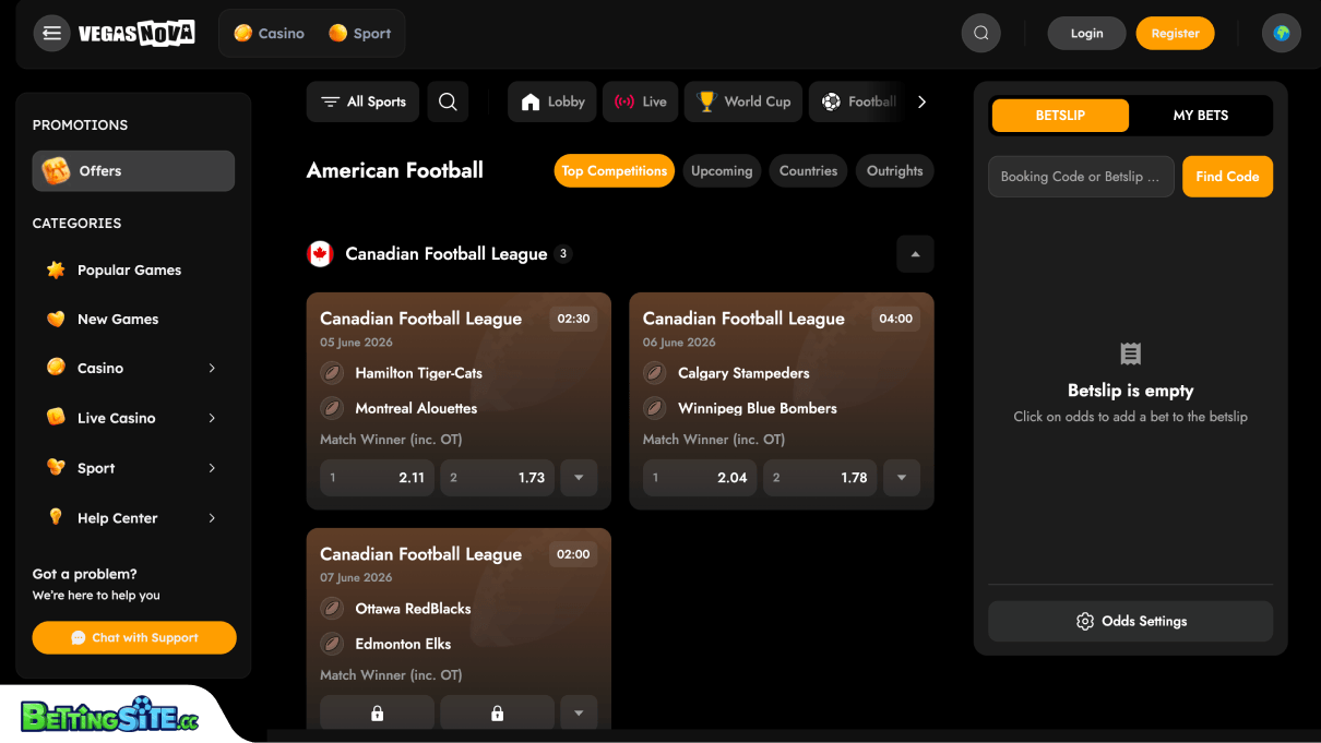 VegasNova american football betting