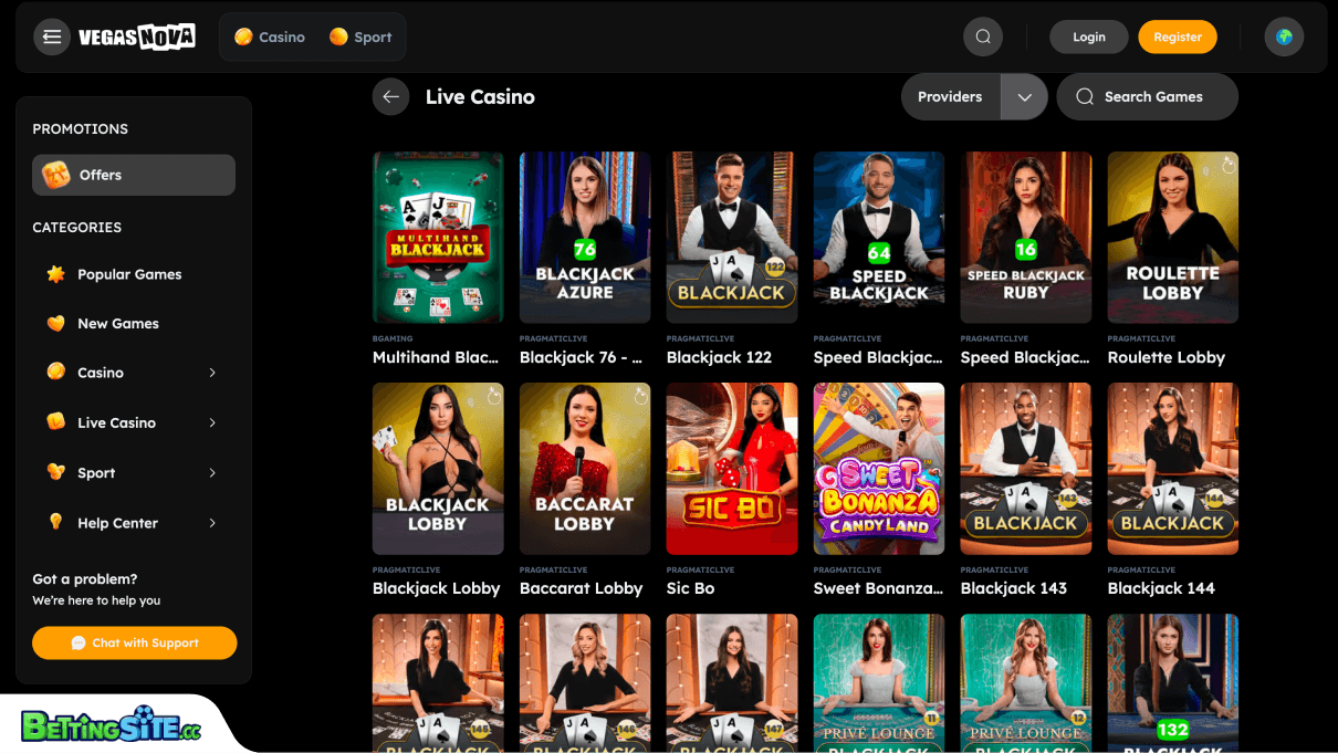 VegasNova live casino