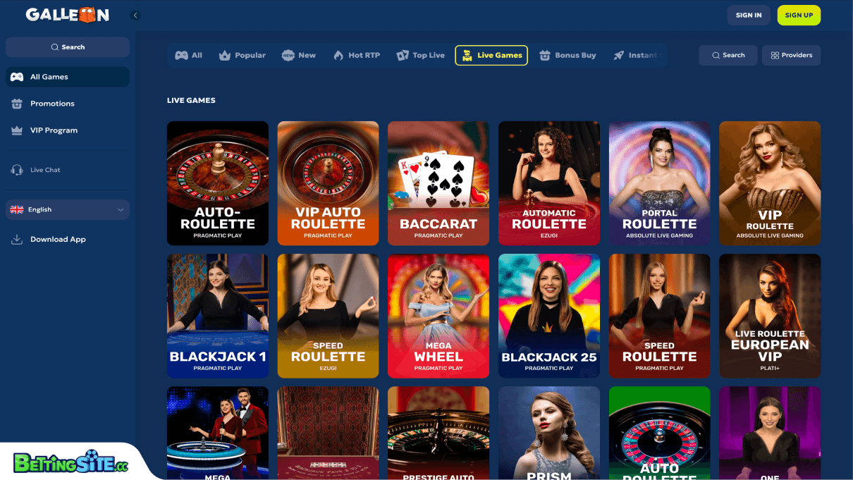 Galleon live casino