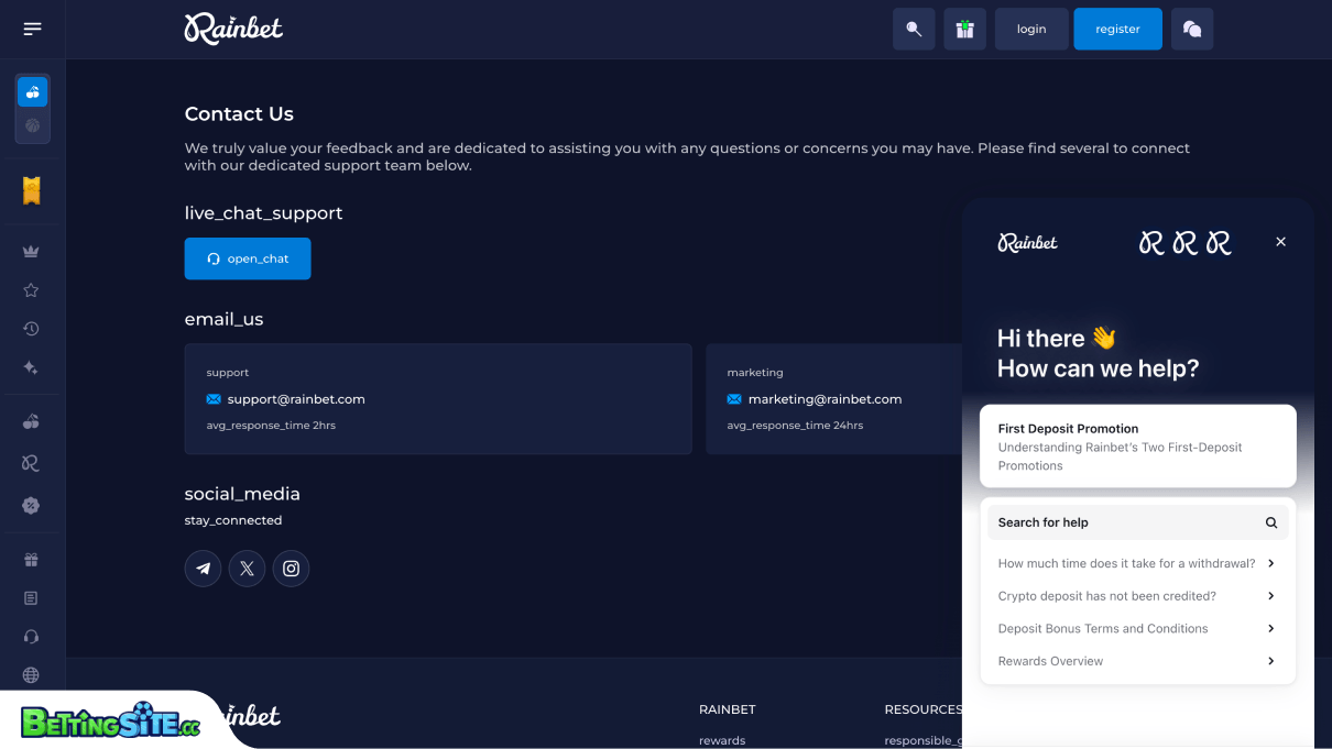 Rainbet customer support