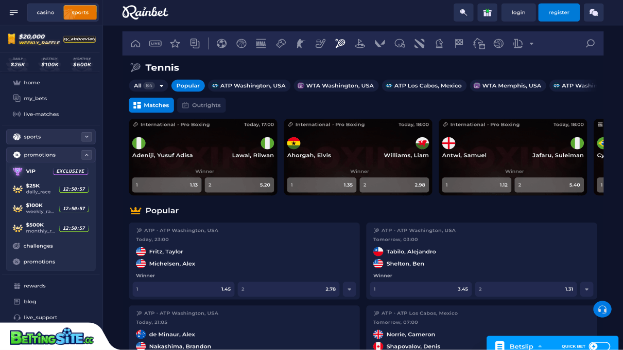 Rainbet tennis betting