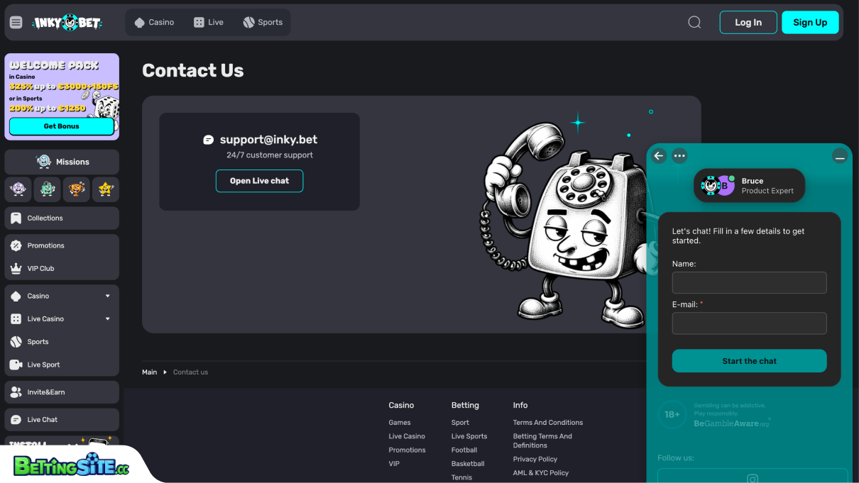 Inky Bet customer support
