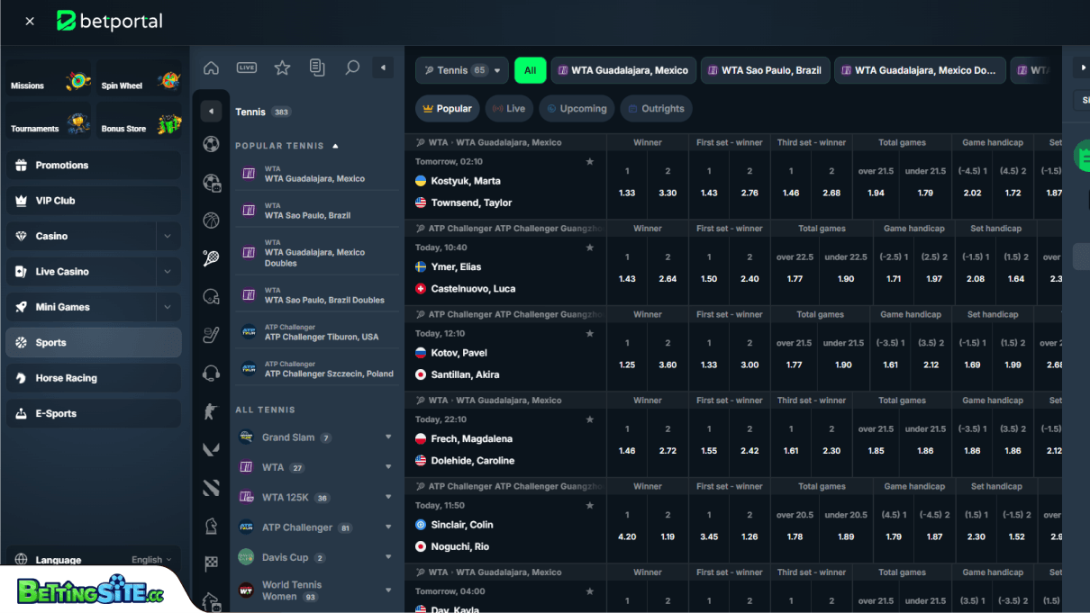 Betportal tennis betting