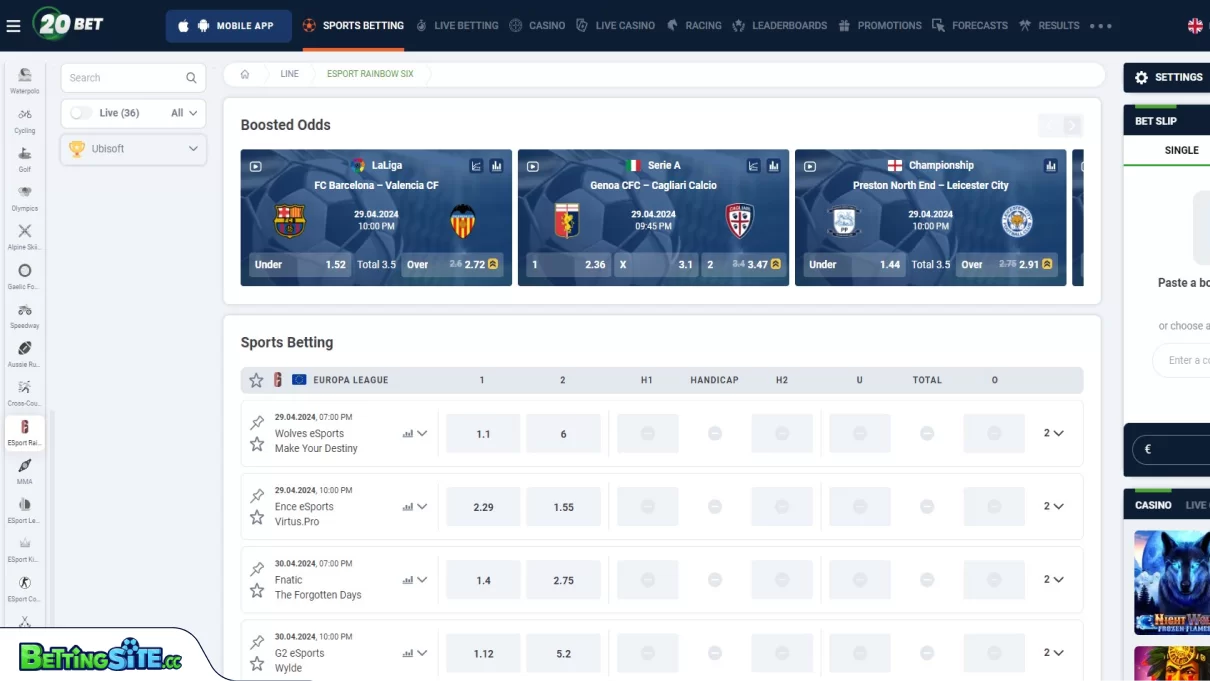 20BET Esports betting