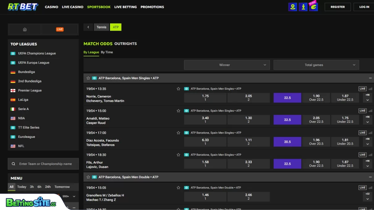 RTbet tennis betting