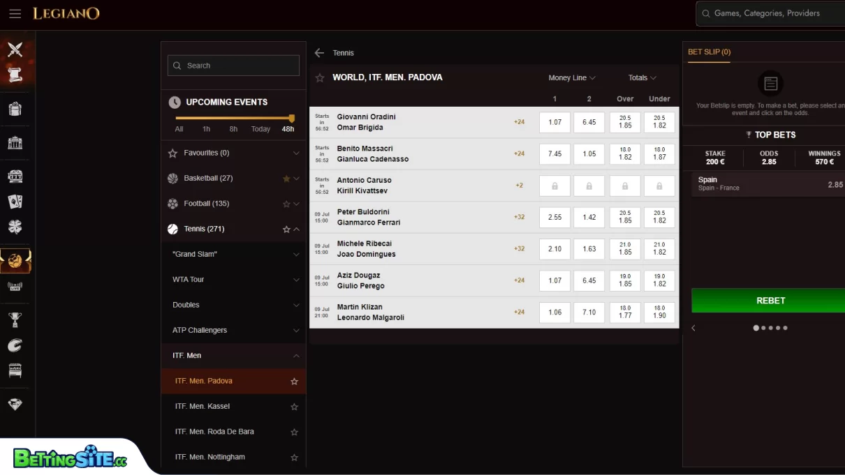 Legiano Tennis betting